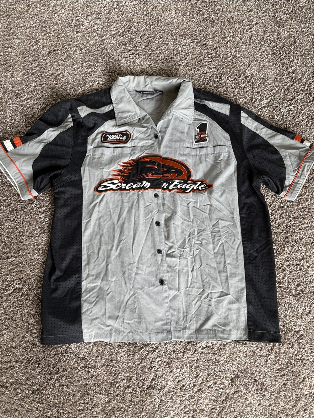 Harley-Davidson Screamin' Eagle Button-Up Shirt - Gray, Black & Orange